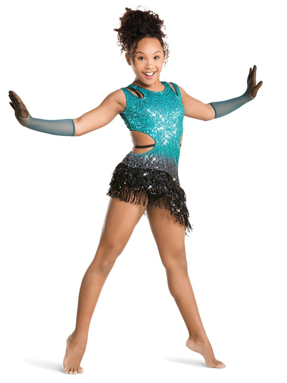 Tenth House Sequin Dance Costume Leotard Leo Teal Black Ombre Adult Small S SA
